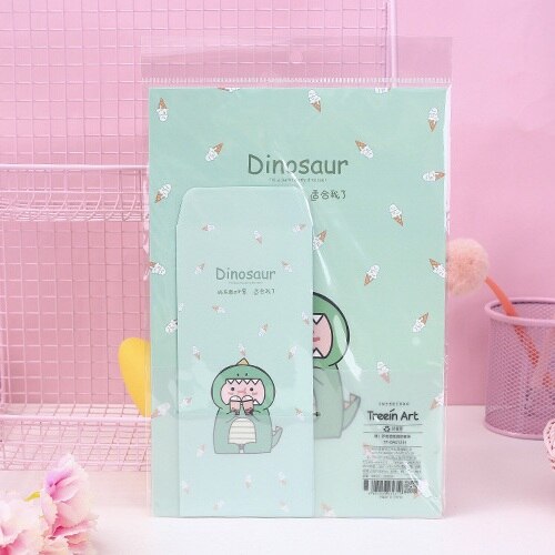 9 Stks/set 3 Enveloppen + 6 Brief Papers Kawaii Dinosaurus Dier Brief Envelop Set Briefpapier Studenten: C