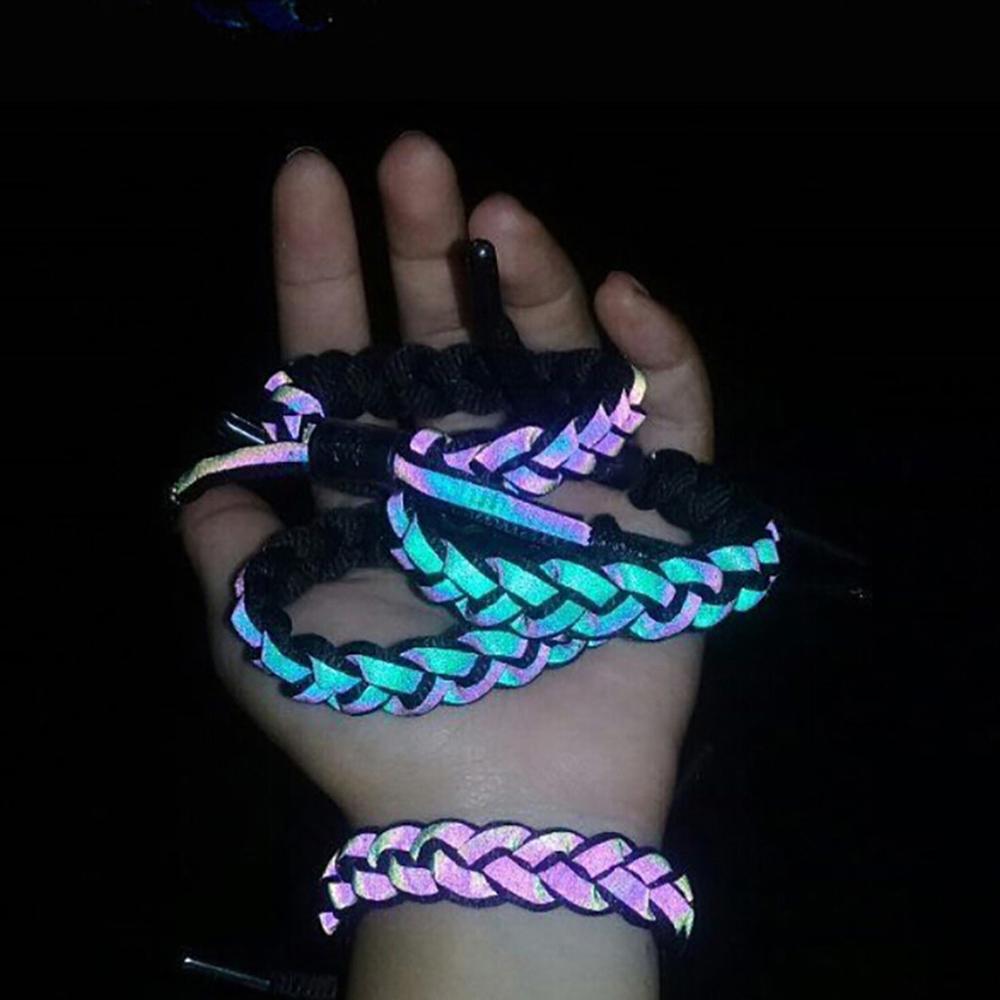 1pc reflecterende armbanden, veters, handgebreide armbanden, trendy, gradiënt, fluorescerend, geweven, holografisch, reflecterend, handtouw, man, vrouw