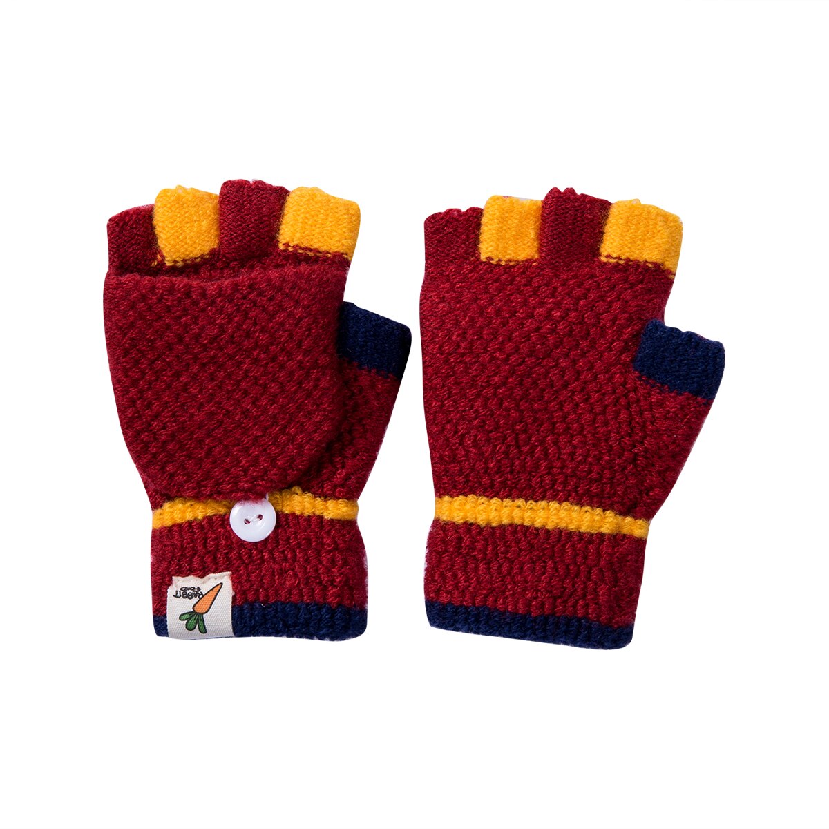 Baby Unisex Warm Gloves Kids Boys Girls Winter gloves Half Finger Flip Cover Knitting Mittens 3-6Years: Red