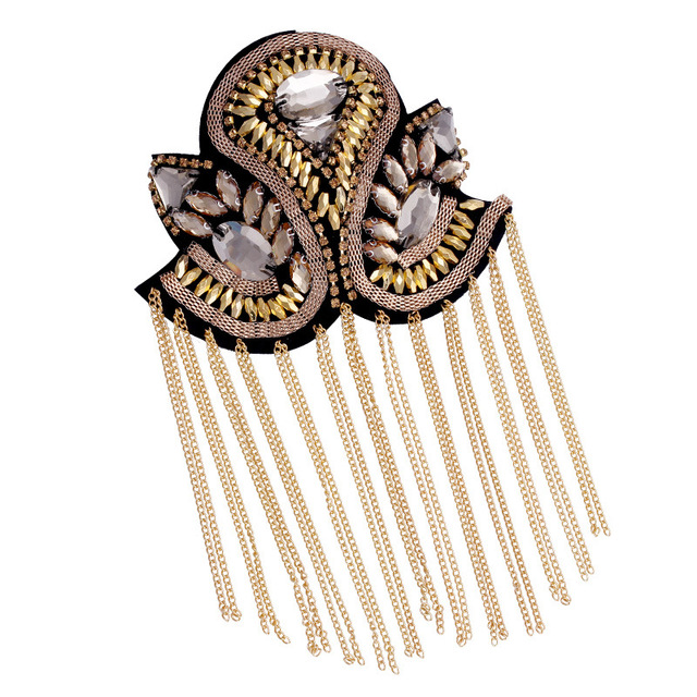 1PCS Handmade Shoulder Jewelry Tassel Rhinestones Epaulettes Clothing Accessories Brooch Epaulet Shoulder Brooches