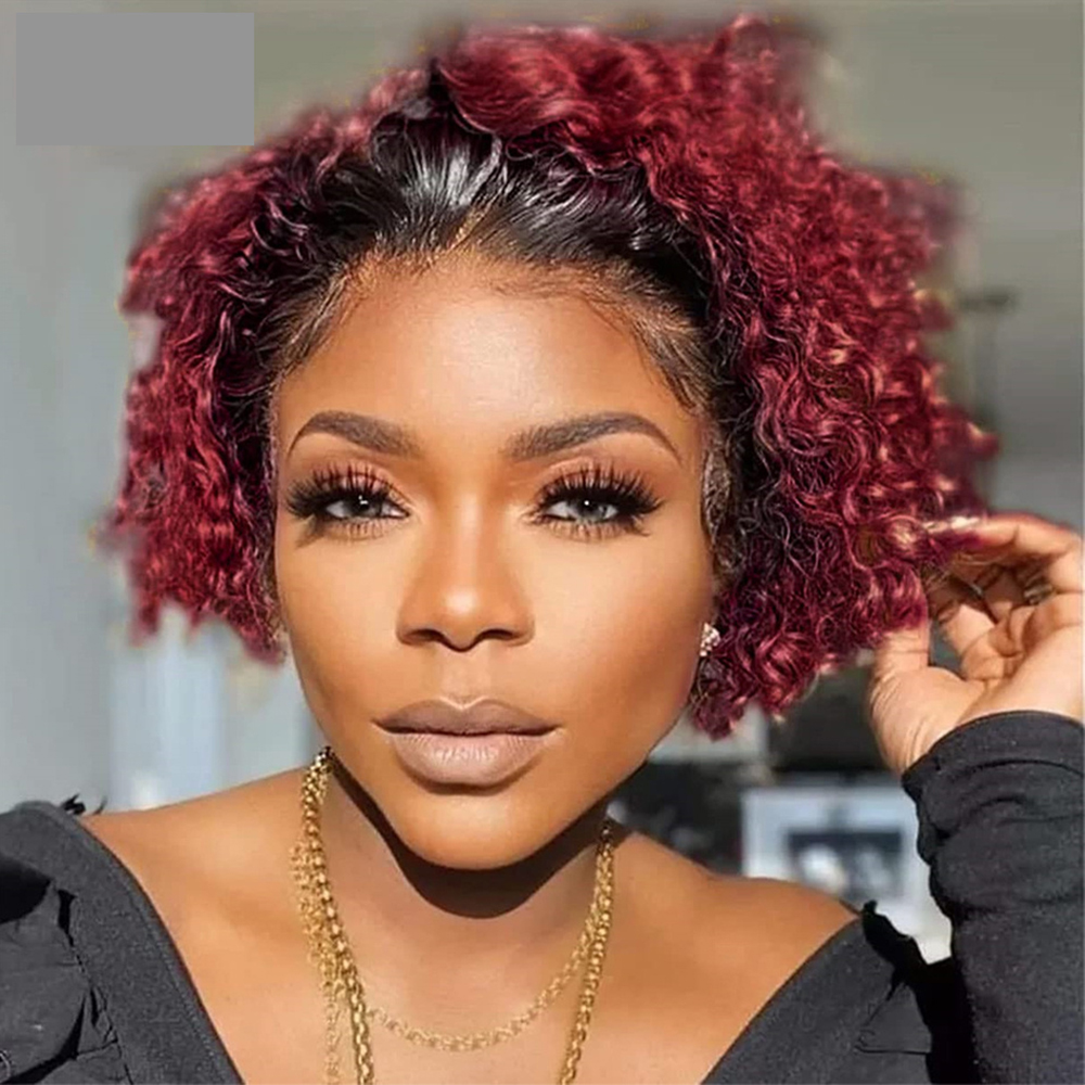 Peluca de cabello humano rizado para mujeres negras, Pelo Corto con corte Pixie, corte Bob, encaje frontal, 180 de densidad, 13x1, brasileño: #130