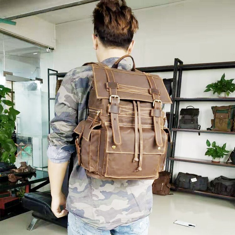 Mochila de lona camuflada vintage masculina, mochila para laptop, mochila de lona impermeável, mochila grande para viagens, escalada