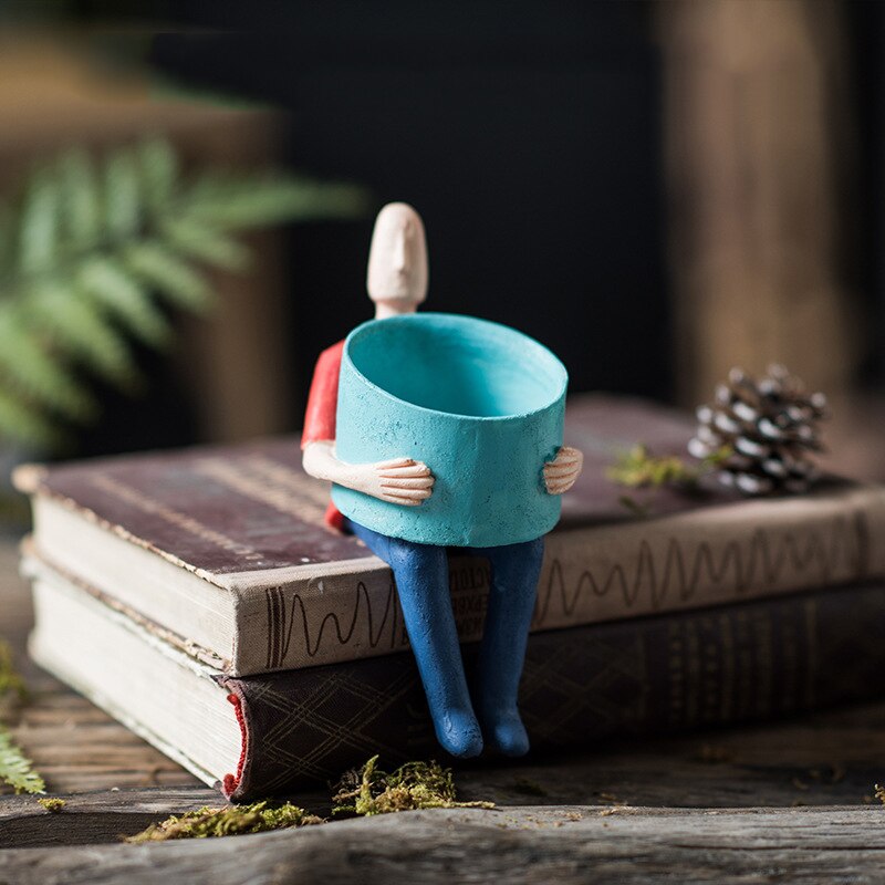 Cartoon Character Ceramic Flower Pot Succulents Abstract Human Face Flower Pot Home Desktop Vase Micro Landscape Decoration: C2