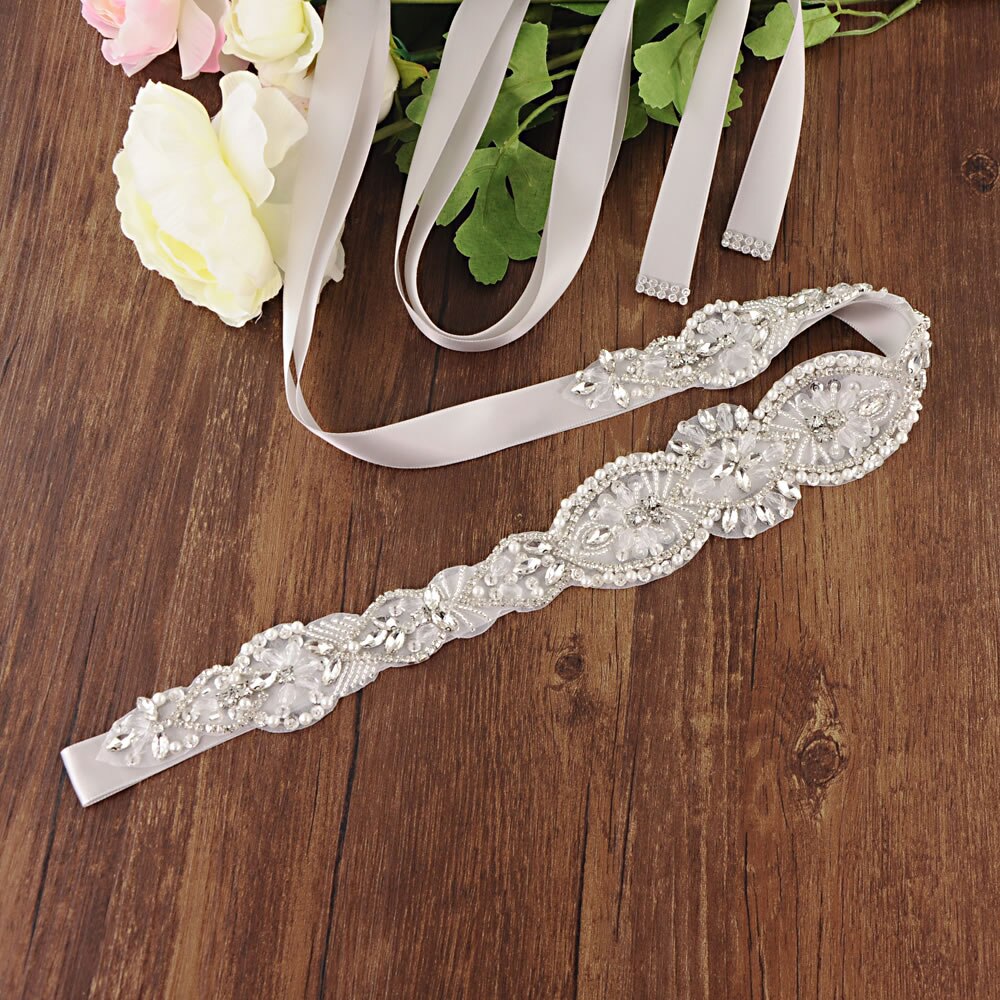 Hochzeit Schärpe handgefertigt Weiß Rosa Band Braut Kleid Gürtel Frauen Zubehör Strass Satin- Braut Gürtel Schärpe für Hochzeit Kleid: grau