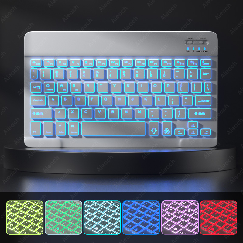 Teclado inalámbrico retroiluminado para iPad, compatible con Bluetooth, Samsung, Xiaomi, Huawei, Apple Phone, Laptop, Tablet: White