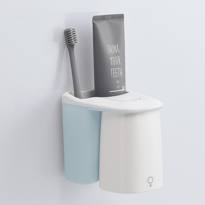 Magnetic Attraction Toothbrush Holder Couple Toothpaste Shaver Shelf Cup Storage Rack Bathroom Washroom Accessories Set Wall: blue