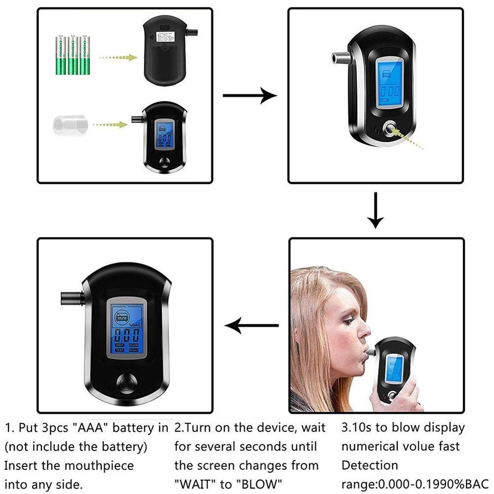 Digital Breath Alcohol Tester Breathalyzer Breathalyser Alcohol Police with 5 with Mouthpieces Dispaly LCD Par I4S2