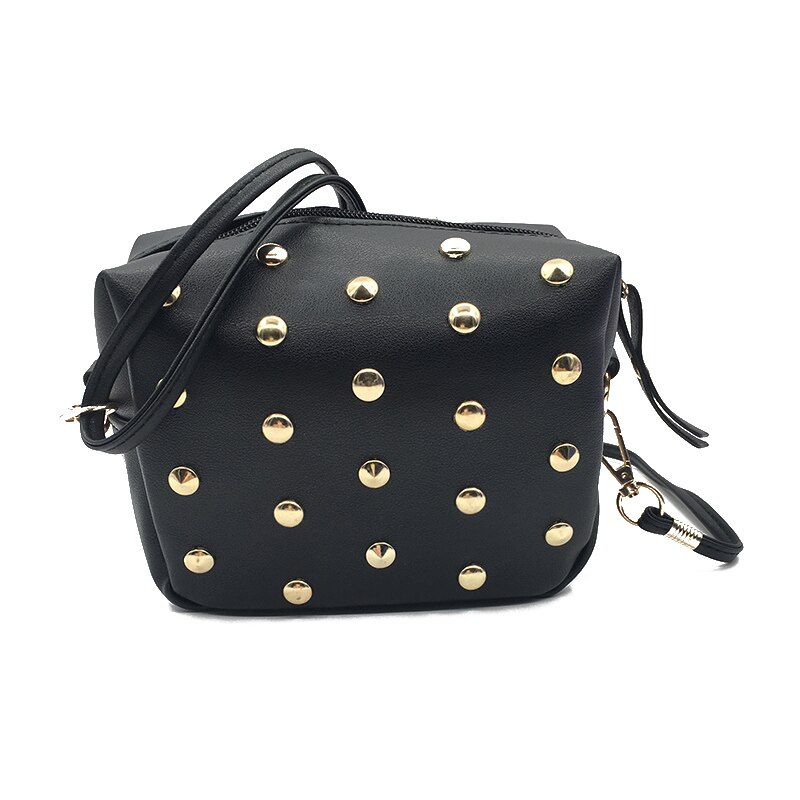 Rivet Mini Bags for Women 2022 Leather Messenger Bags Shoulder Bag Women Crossbody Female Handbags Ladies Cute Bolsas Femininas: Black