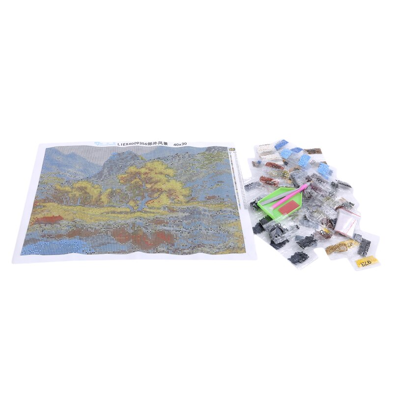 30*40cm 3D Round Diamond Autumn Mountain Tree Creek Diamond Cross Stitch Landscape Tree Diamond Painting