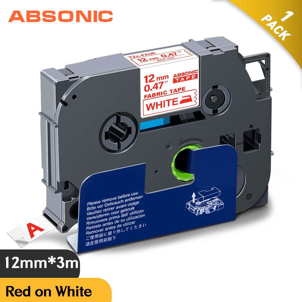 Absonic 12Mm Tze Etikettering Voor Brother TZe-FA231 TZe-FA3 TZe-FA3R Stof Ijzer Op Doek Compatibel Brother P-Touch Label maker: Red on White / 12 Mm