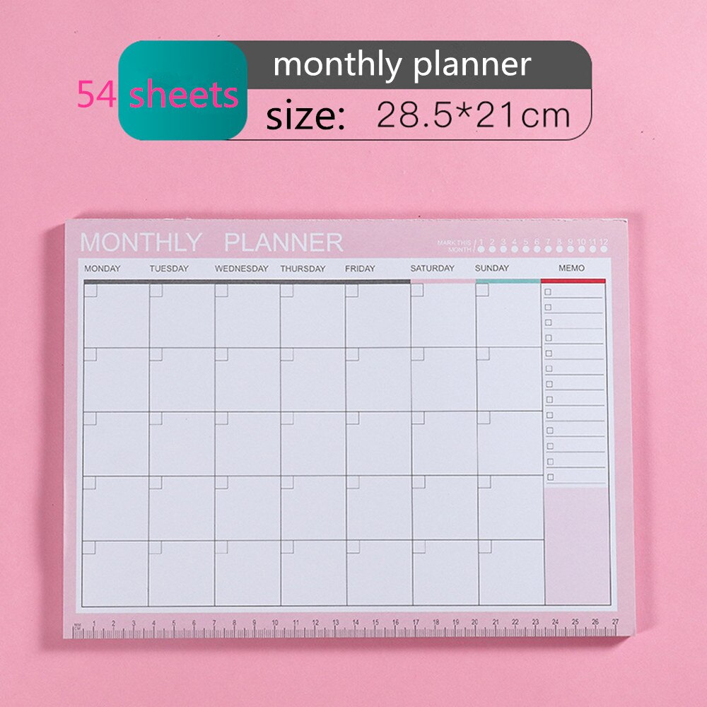A4 Notebook Kawaii Dagelijks Wekelijks Maandelijkse Jaarlijks Kalender Planner Agenda Schedule Organizer Journal Boek Stationaire: monthly pink