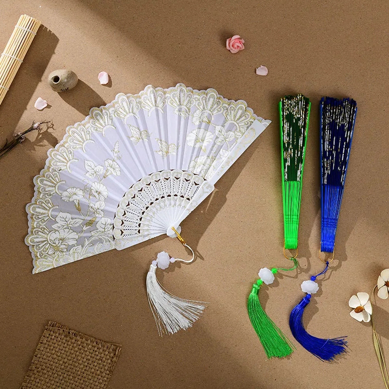 Éventail pliant imprimé de fleurs, éventails à main pour peinture et dessin, éventail décoratif de danse de Style chinois, décoration de maison pour fête de mariage
