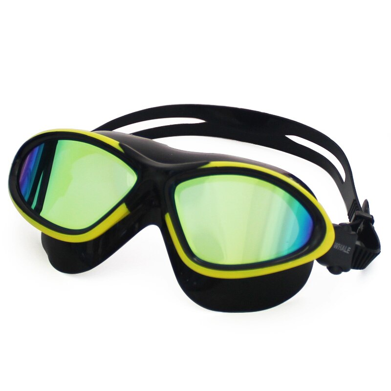 Hval anti-tåge linse vandtæt svømmebriller briller spejl belægning mænd kvinder store ramme svømningsbriller: Gul