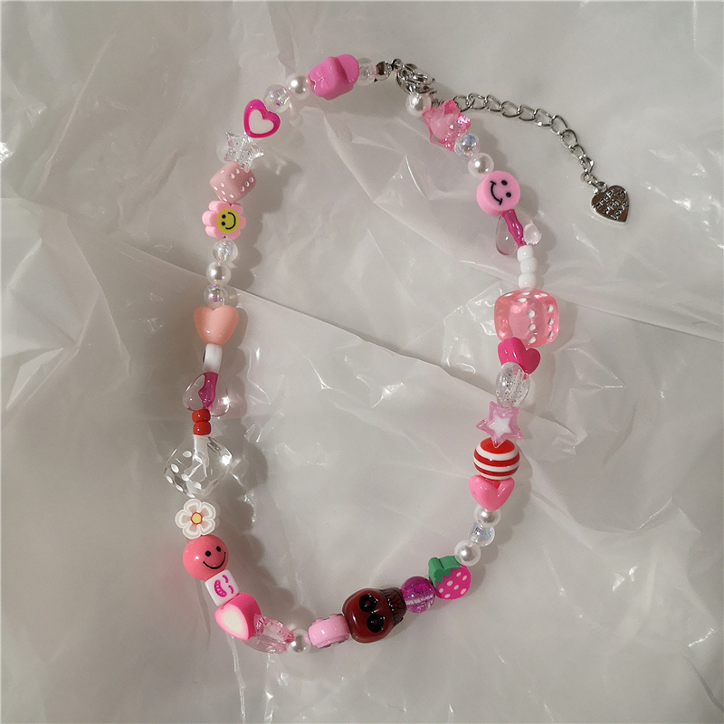 2022 new goth candy color pink pearl peach heart beaded necklace for female harajuku cute egirl party  y2k jewelry accessories: 6