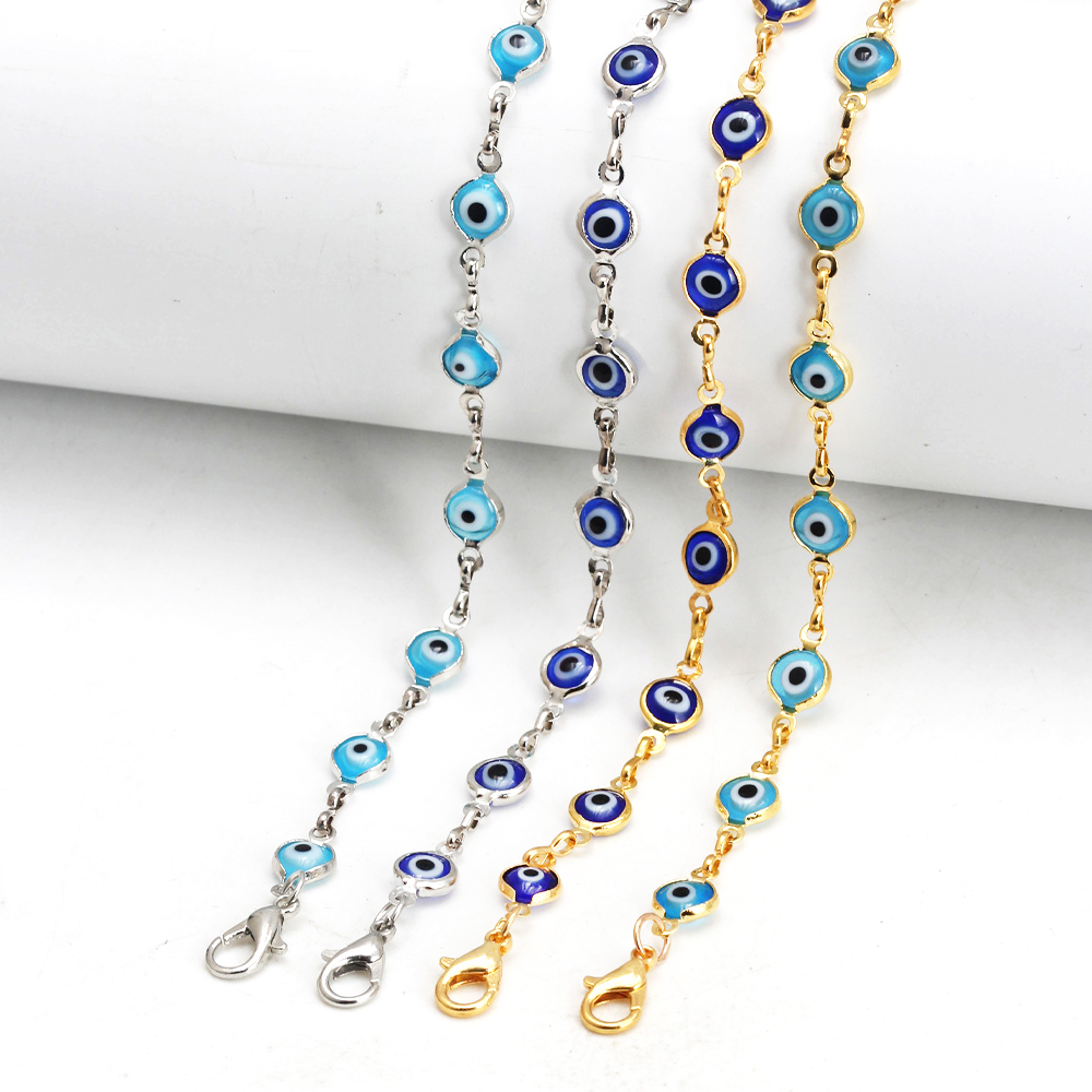 Pulsera con dije de mal de ojo turco azul de ojo de la suerte, pulsera de cadena de aleación ajustable para mujeres y hombres, joyería, pulseras, bisutería