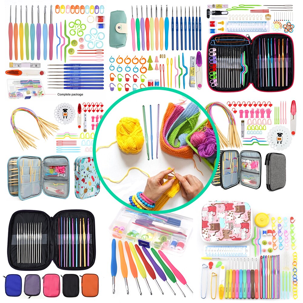 Premium Crochet Hooks Set With Case 35 Styles Knitting Needles Set DIY Needle Arts Craft Scissors Stitch Markers Sewing Tools