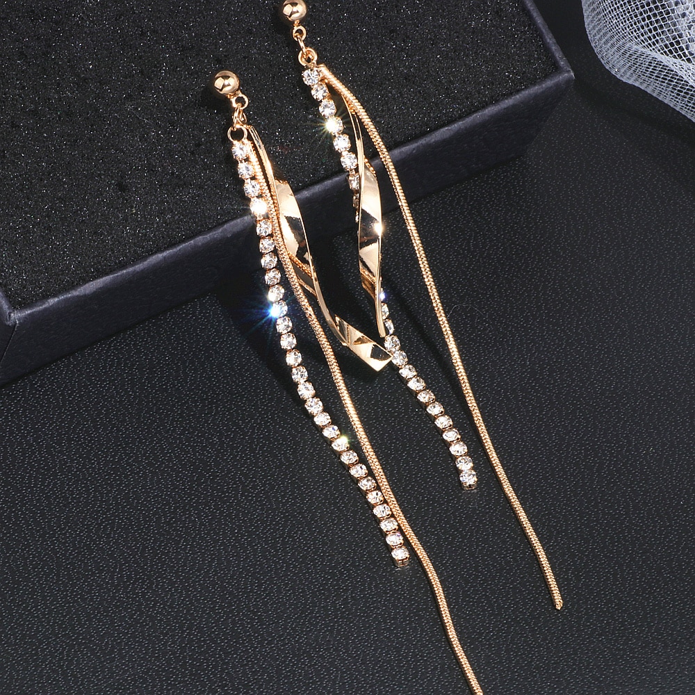Mode Metalen Strass Lange Kwast Oorbellen Charme Gouden Kleur Crystal Dangle Oorbellen Voor Vrouwen Party Bijoux Sieraden