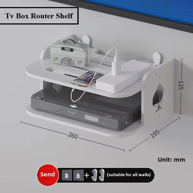 Étagère murale à 2 niveaux pour lecteur de Dvd, boîtier de télévision, étagère de routeur, étagères sans poinçon, support de rangement, support de décodeur, support de salon