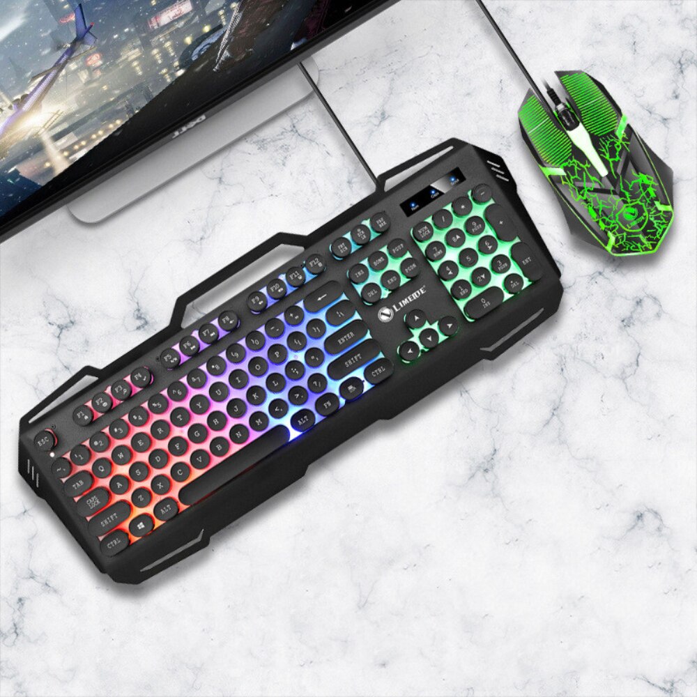 Gaming Keyboard RGB Backlit Silent Gaming Mouse Set Mechanical Keyboards Mouse Gamer Kit for Computer Game PC Laptop: round black