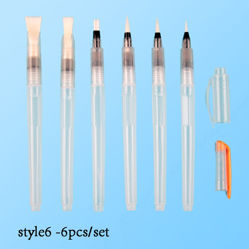 Rotuladores recargables de 3/6 uds, pincel de pintura con depósito de agua para acuarela, portátil, suave, para pintura, dibujo, suministros de arte: style6