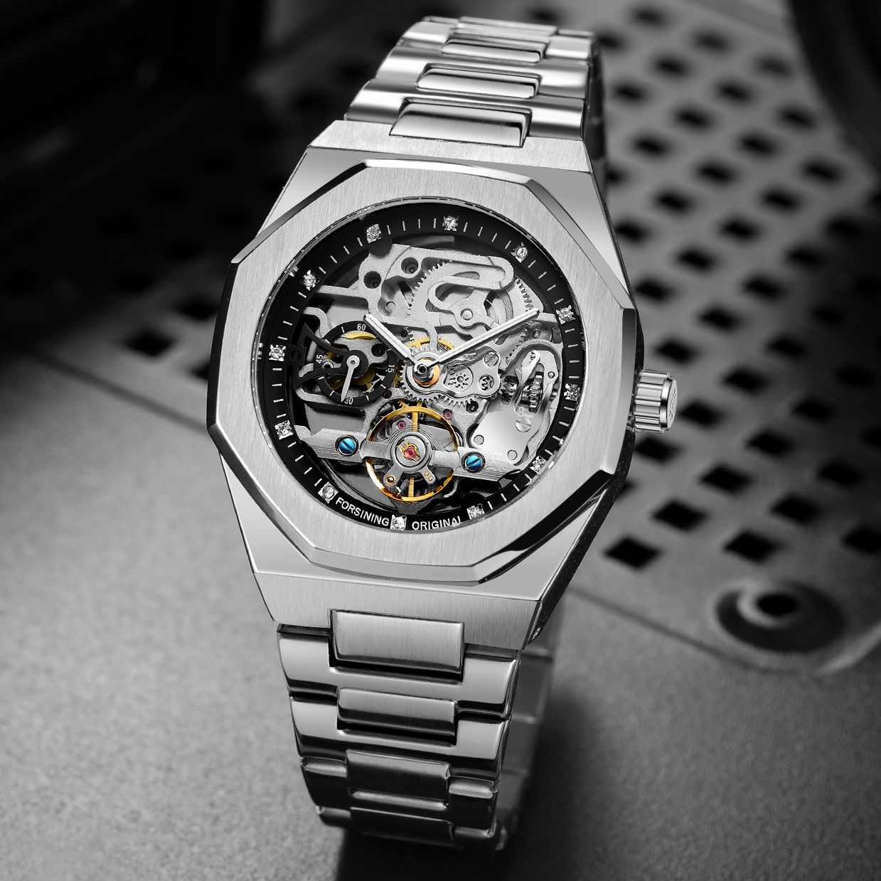 Forsining Automatic Mechanical Watch Luminous Three Eyes Six Needles Skeleton Top Brand Luxury Male Wrist Watch Wrist Clock