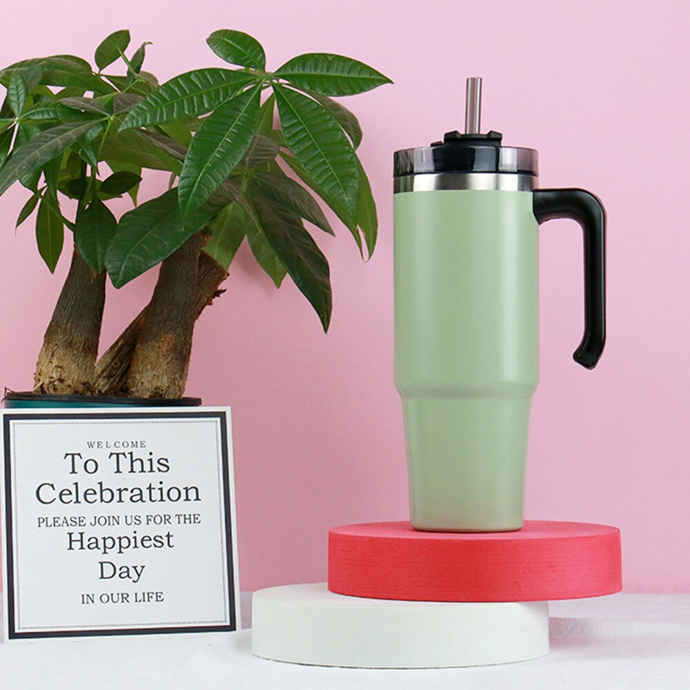 20oz/30oz Stainless Steel Thermos Cup With Straw Coffee Cup Thermal Insulation Ice Cup Car Cup Water Cup With Handle