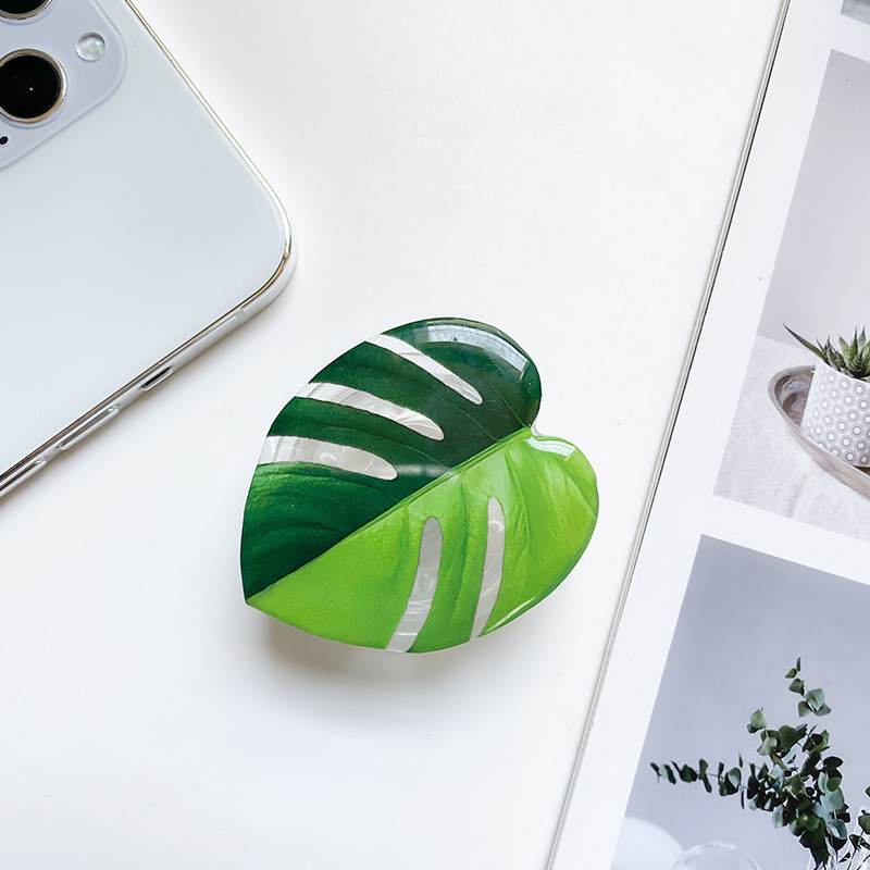 Cute Green Plants Leaves Universal Phone Holder Griptok Support For iPhone Grip Tok Folding Finger Stand Socket: Only Holder 07