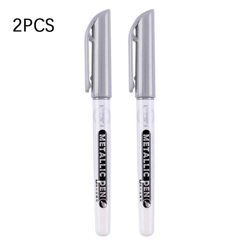 2 stk/sett gull sølv tusj penner metallisk tusj highlighter penner for papir foto cd stoff maleri tegning kunst skole rekvisita: 2 stk sølv