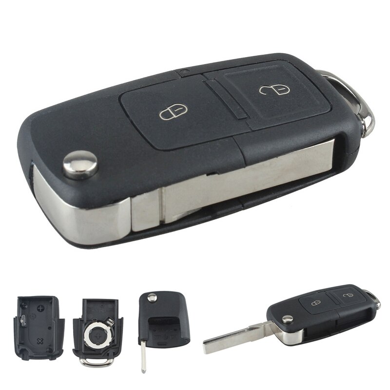 Zwart 2 Knoppen Smart Remote Vervanging Key Case Geen Chip Met Ongesneden Auto Flip Sleutel Fit Voor Volkswagen Bora MK4
