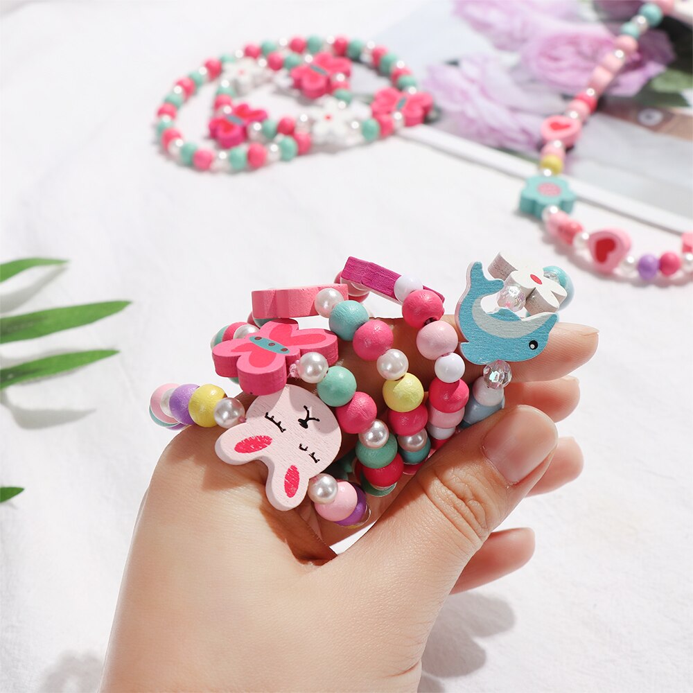 1 sæt pige perler legetøj halskæde armbånd sommerfugle blomster børn håndlavet halskæde tilbehør prinsesse smykker børn