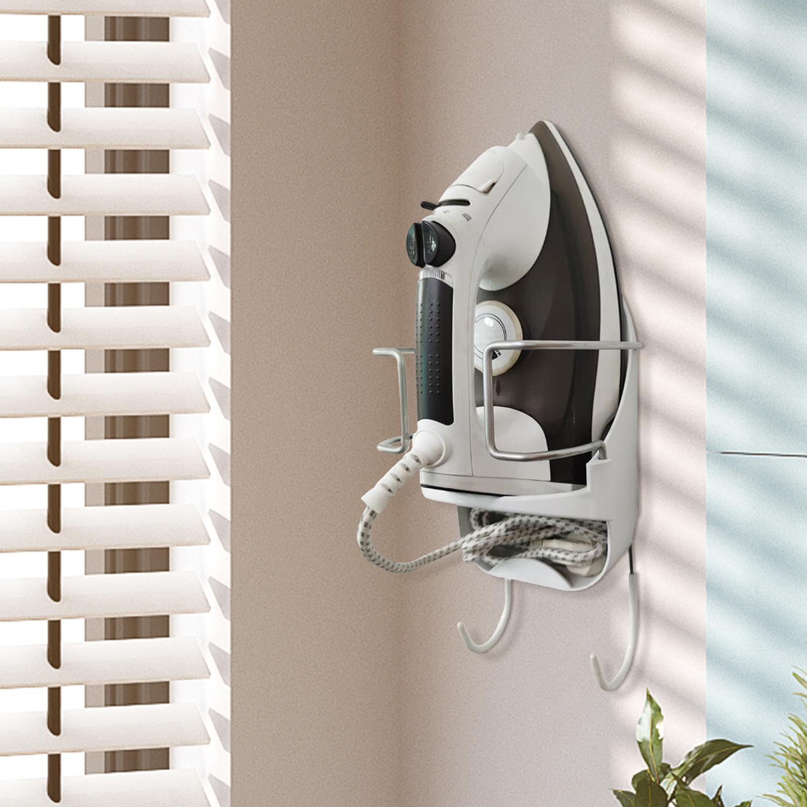 Support de rangement mural en fer avec crochets, support de planche à repasser, support en fer Portable, fournitures de rangement pour maison et hôtel, noir et blanc: WHITE