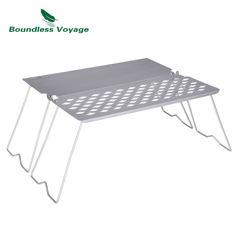 Boundless Voyage Camping Titanium Grill with Frying Plate Outdoor Steak BBQ Charcoal Grill Net with Folding Handle Ti2028C