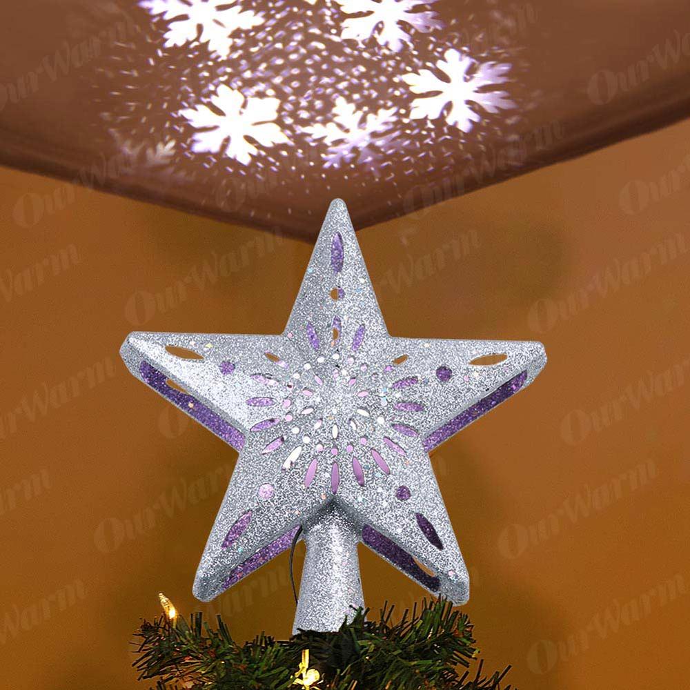 Ourwarm christmas tre topper glitter tent stjerne tre topper med justerbar roterende magisk projektor juledekorasjon