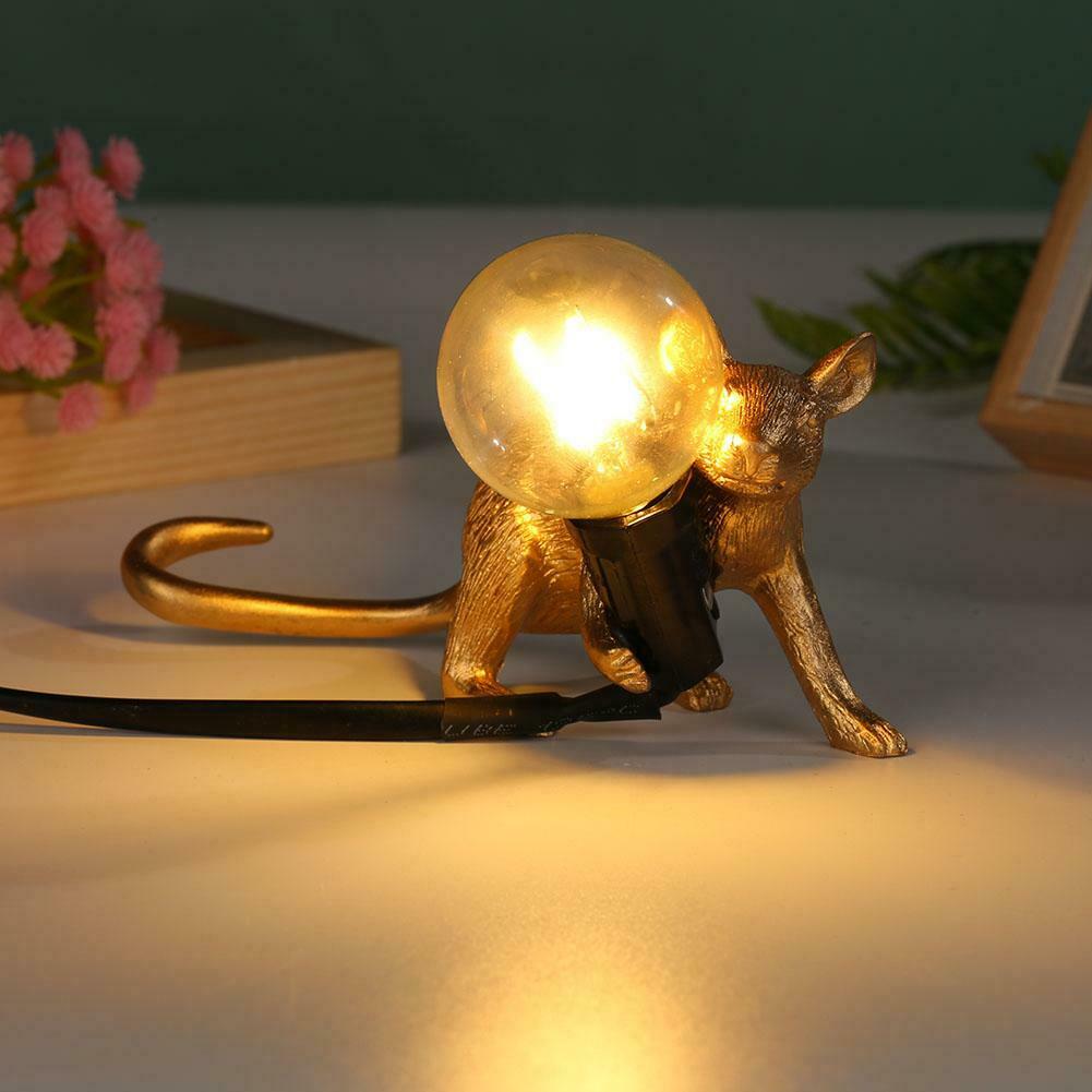 Dreamburgh Nordic Resin Rat Mouse Lamp LED Table Lamp Modern Small Mini Golden Mouse Cute LED Desk Lamp Home Decor Desk Lights