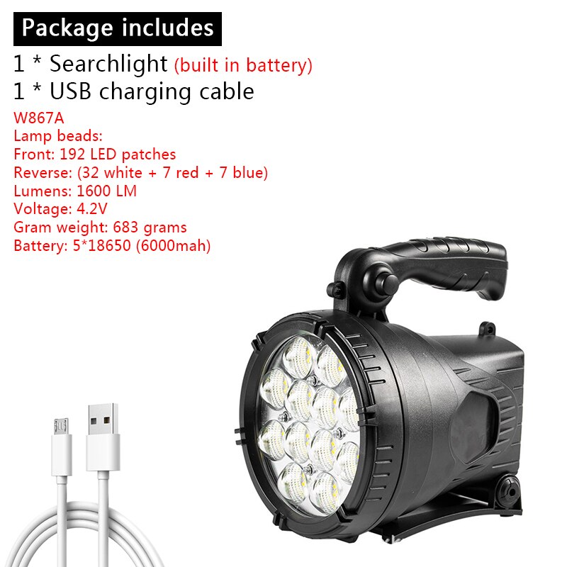 Most Powerful LED Portable Spotlight Flashlight Searchlight with P90 Lamp Beads Suitable for Outdoor Camping Lampe Led Torch: W867A 192 LED patch