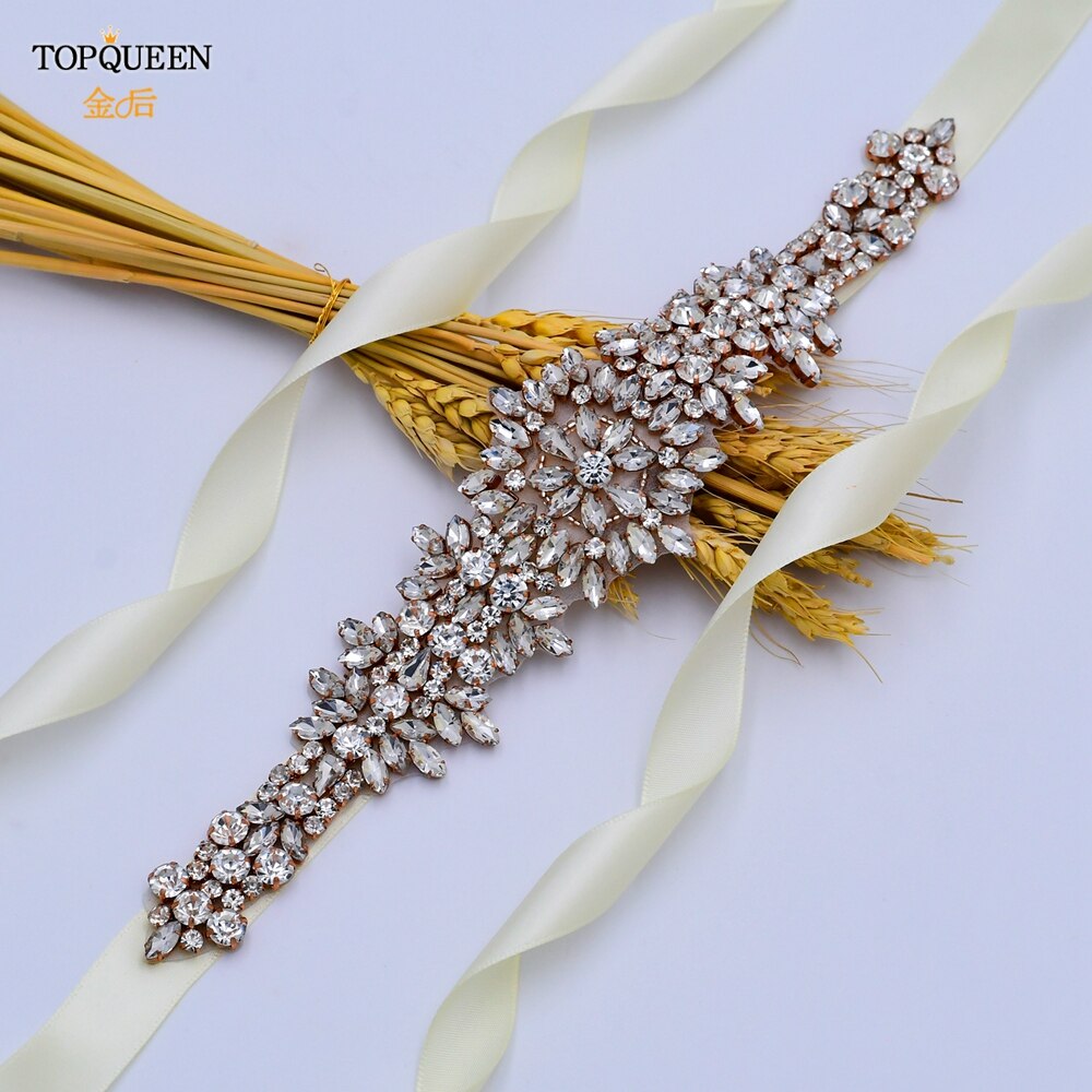 TOPQUEEN S319-RG Luxus Hochzeit Abendkleid Gürtel Jeweled Gürtel für Frauen Strass Applikationen Rose Gold Gürtel Hochzeit Zubehör