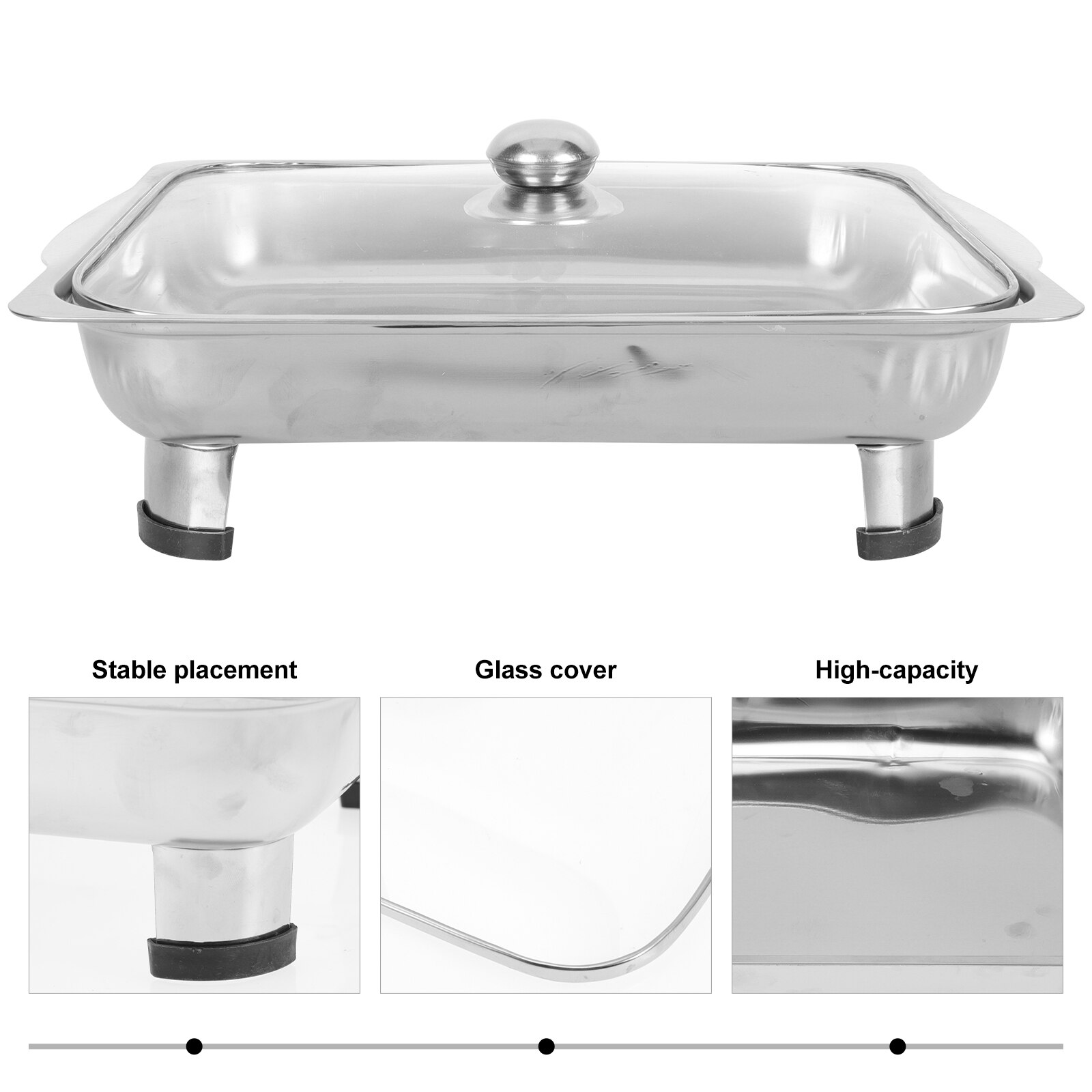 Covered Buffet Tray Stainless Steel Buffet Serving Tray Rectangular Canteen Tray Large Capacity Tray