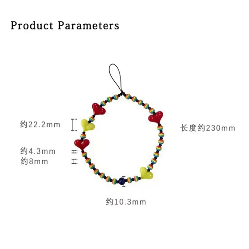 Kleurrijke Acryl Kraal Hart Mobiele Telefoon Keten Cellphone Charm Telefoon Strap Anti-Verloren Lanyard Voor Vrouwen Zomer Accessoires