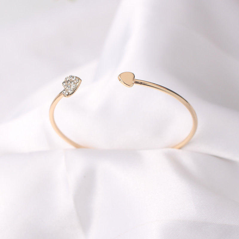 Brazaletes de corazón de cristal para mujer, brazalete con apertura de Color dorado, brazaletes ajustables para mujer, joyería de boda a la , accesorios de mano