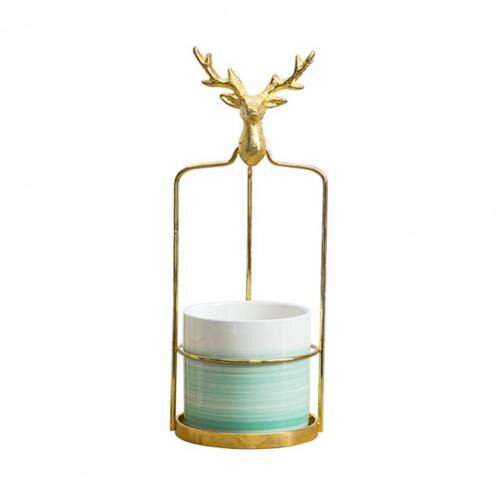 Maceta de cerámica con cabeza de ciervo decorativa, marco de hierro, maceta resistente para jardín: Light Green S