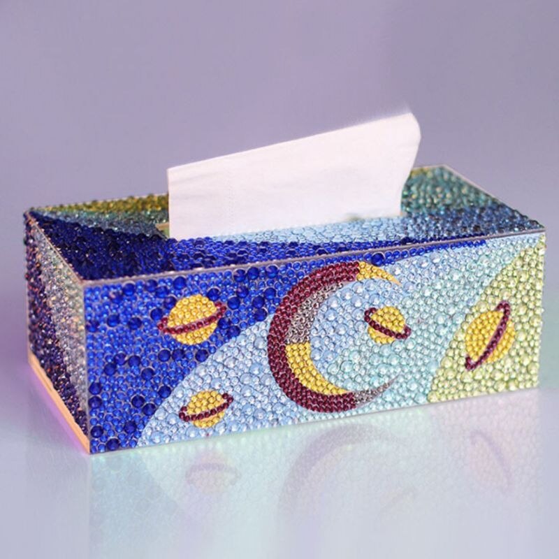 Forme spéciale diamant peinture bricolage rouleau boîte à mouchoirs stockage de bijoux lune étoile fleur point de croix artisanat: 12