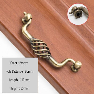 Vintage Antique Bronze Drawer Knobs Cabinet Handles Hollow Out Birdcage Handles Wardrobe Door Pullers Furniture Handle: Bronze D 96mm