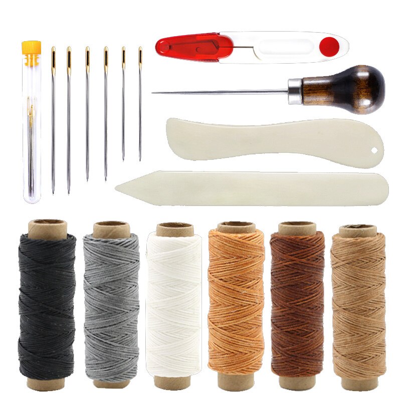 MIUSIE Leather Waxed Thread Sewing Kits Hand Sewing Needles with Leather Craft for Leather Canvas DIY Sewing Accessories: Tpye 1