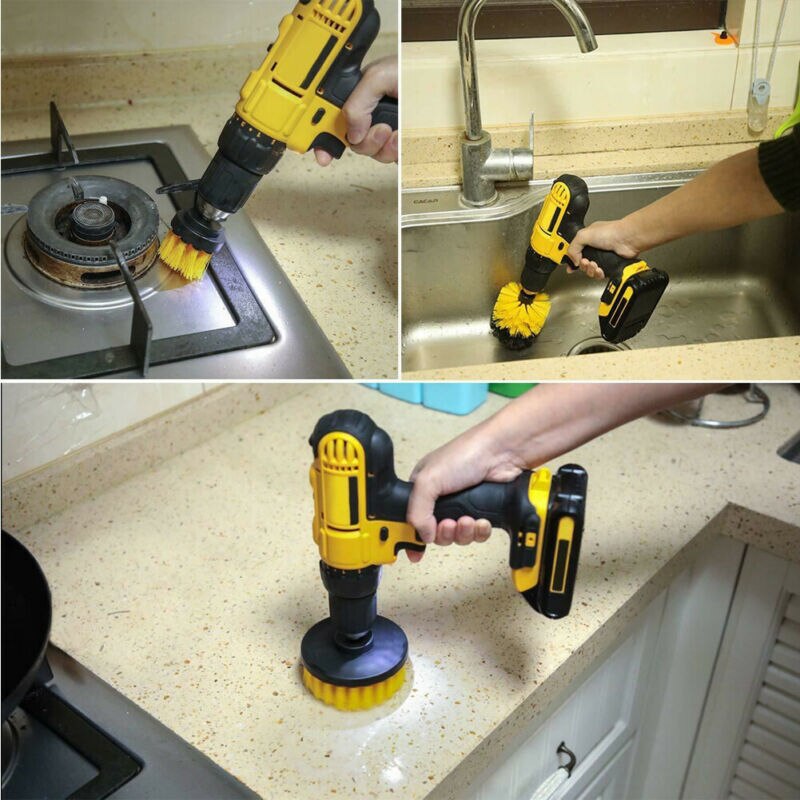 3 pcs Round Electric Bristle Drill Brush Tub Rotary Cleaning Tool Set Attachment Tile Drill Grout Power Scrubber Cleaner