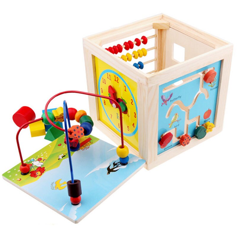 INBEAJY multifunctionele 5-in-1 groot formaat kralen frame houten kids' schatkist speelgoed