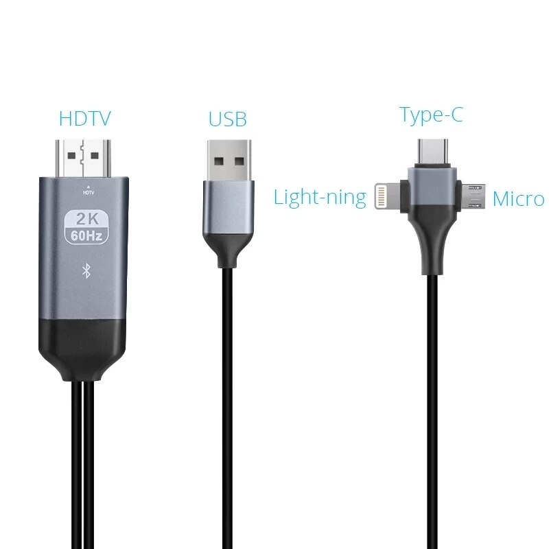 2K @ 60Hz 3 in 1 Mikro USB Typ C Blitz Zu HDMI-kompatibel Adapter Kabel für IPhone Android Telefon Bildschirm Auf TV Monitor
