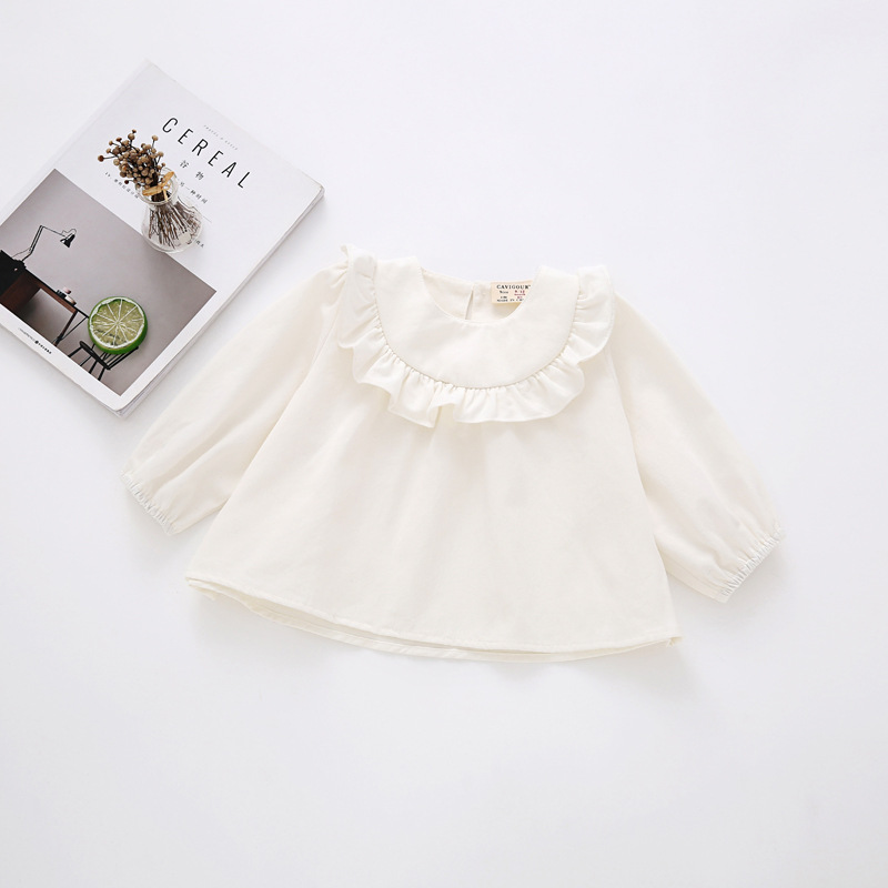 Kids Ruffles Blouses Toddler Baby Girls Shirt Tops Long Sleeve Flounce Tops Cotton Girls Clothes BC409: white / 9M