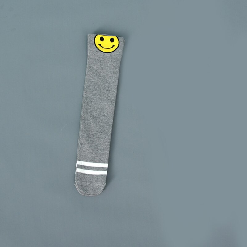 Kinderen meisjes lange sokken peuter baby jongens kniekousen zwart/wit kroon laarzen sokken katoen warme kinder beenwarmers: Grijs glimlachgezicht