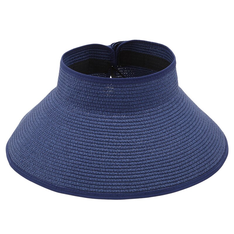 Beach cap sunbonnet visir stråhatt kvinnelig solkrem sommer sammenleggbar stor solhatt for kvinner lue: Marinen