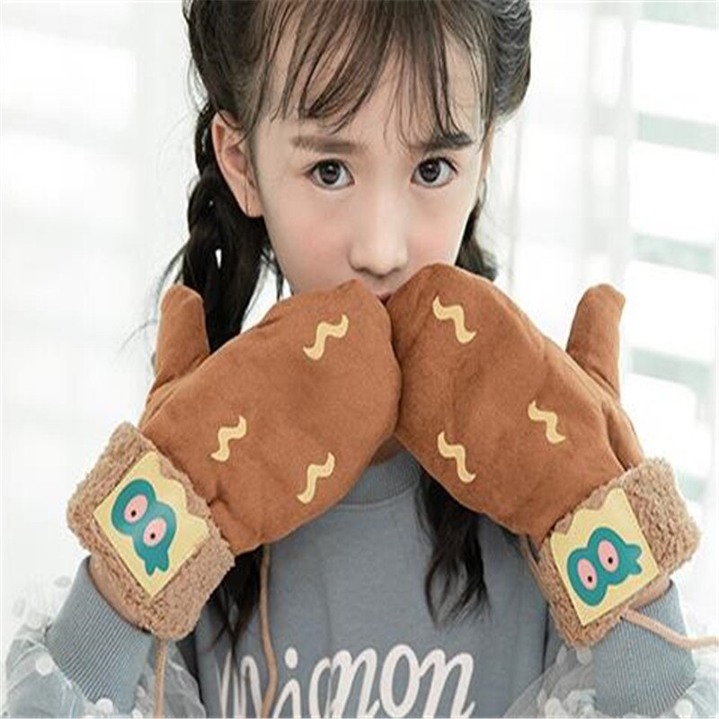 Winter neue han-ausgabe freundlicher mehr schöNe Karikatur druck und beflockung doppel-schicht faux wildleder Nacken warme handschuhe ST-039